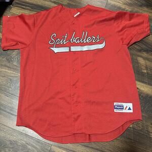 Vintage Majestic Spitballers Red Mesh Jersey XL Made in USA Embroidered Baseball